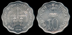 World Coins - 1976 (b) India 10 Paise - FAO "Food & Work" BU
