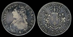 World Coins - 1791 A France Ecu - Luis XVI - Paris Mint -VF