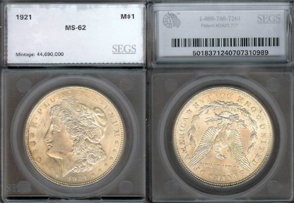 US Coins - 1921 Morgan Dollar SEGS MS62