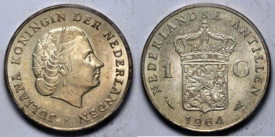 1964 Netherlands Antilles 1 Gulden - Queen Juliana - Dutch