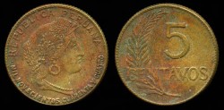 World Coins - 1944 (P) Peru 5 Centavos AU