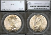 Us Coins - 1922 Peace Dollar SEGS MS63