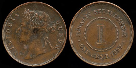 World Coins - 1897 Straits Settlements 1 Cent XF