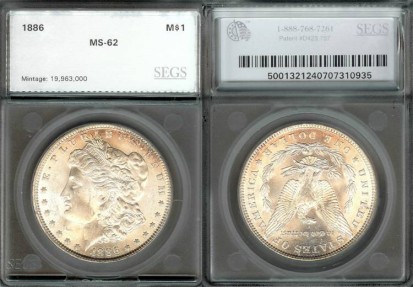 US Coins - 1886 Morgan Dollar SEGS MS62