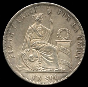 World Coins - 1870 YJ Peru 1 Sol AU