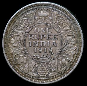 World Coins - 1918 (c) India (British) 1 Rupee XF