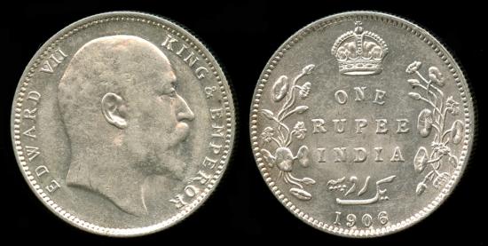 World Coins - 1906 C India (British) 1 Rupee UNC