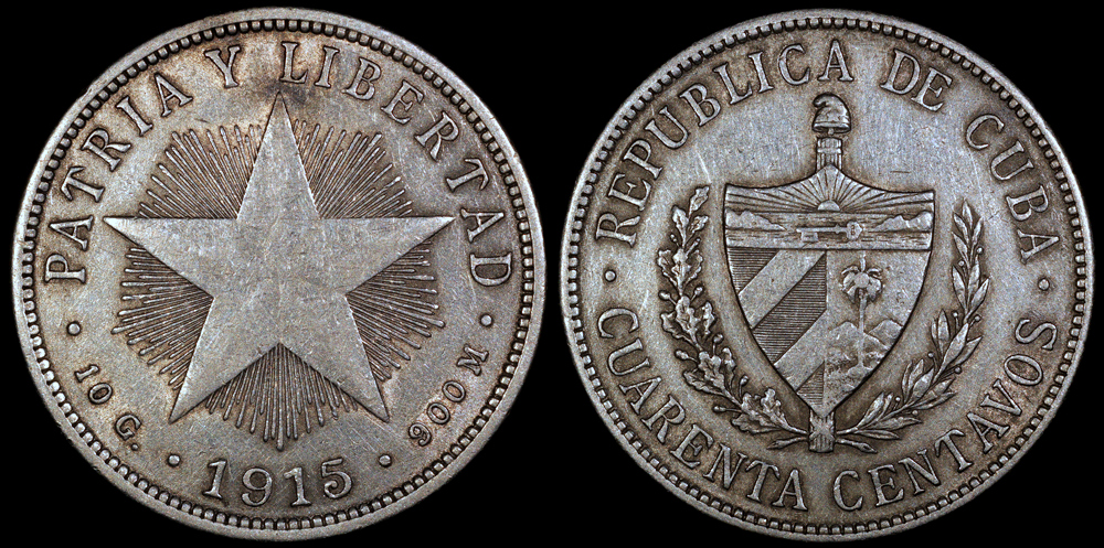 【美品】Cuba Star Coin Vintage Cuban Coins > 1933 Cuban 1 Peso Star Silver Coin