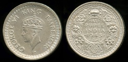 World Coins - 1945 B India (British) 1/2 Rupee UNC
