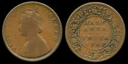 World Coins - 1862 India (British) 1/2 Anna F