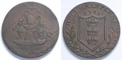 World Coins - 1791 Great Britain - YORKSHIRE - Hull - Half Penny Token - XF