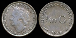 World Coins - 1948 Curacao 1/10 Gulden XF