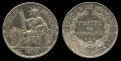 World Coins - 1900 A French Indo-China 1 Piastre AU