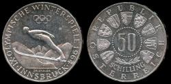World Coins - 1964 Austria 50 Schilling "Winter Olympics" Commemorative Silver BU