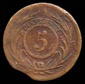 World Coins - 1854/40 Uruguay 5 Centesimos VG