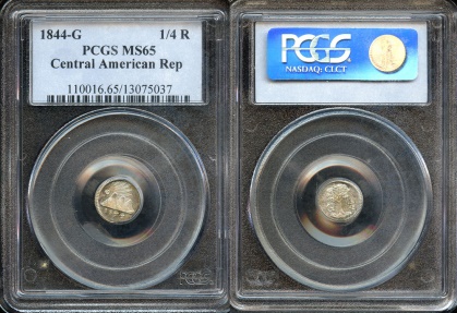1844 G Central American Republic 1/4 Real - Silver - PCGS MS65