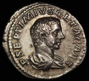 Ancient Coins - Geta Denarius - PONTIF COS II - Rome Mint 