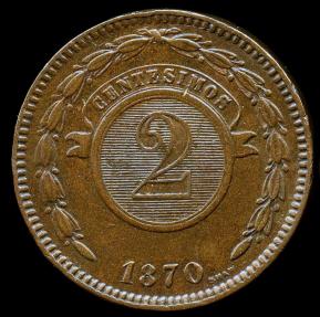 World Coins - 1870 Paraguay 2 Centesimos AU