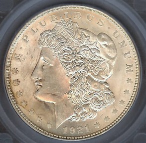 US Coins - 1921 Morgan Dollar SEGS MS62