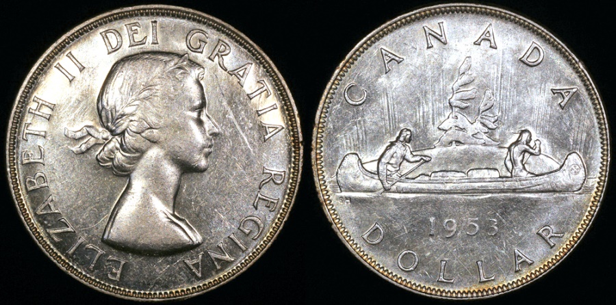 1953 Canada 1 Dollar Elizabeth II Voyageur UNC North