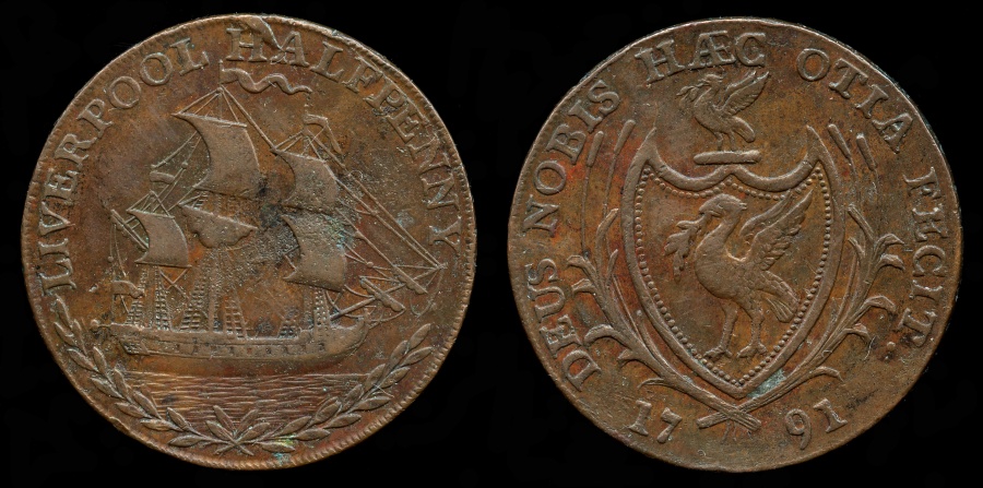 1791 Great Britain - Lancashire - Liverpool Halfpenny Condor Token - Vf