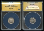 World Coins - 1877 A Uruguay 10 Centesimos ANACS AU58
