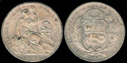 World Coins - 1895 TF Peru 1 Sol AU