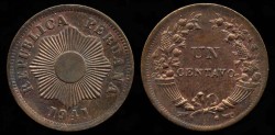 World Coins - 1941 Peru 1 Centavo BU
