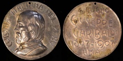 World Coins - 1907 Peru - Guiseppe Garibaldi - Italian Colony of Peru - Centennial of His Birth Commemorative Medal