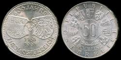 World Coins - 1963 Austria 50 Schilling 600th Anniversary - Union with Tirol (Only 10,400 Pieces were Struck) Commemorative Silver BU
