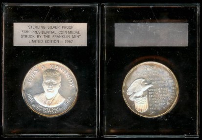 フランクリンミント ジョン F ケネディ プルーフ 銀貨 ? メダル？ ケース入 1967 John F. Kennedy Presidential Coin Medal (Franklin Mint) Silver