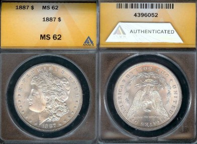 US Coins - 1887 Morgan Dollar ANACS MS62