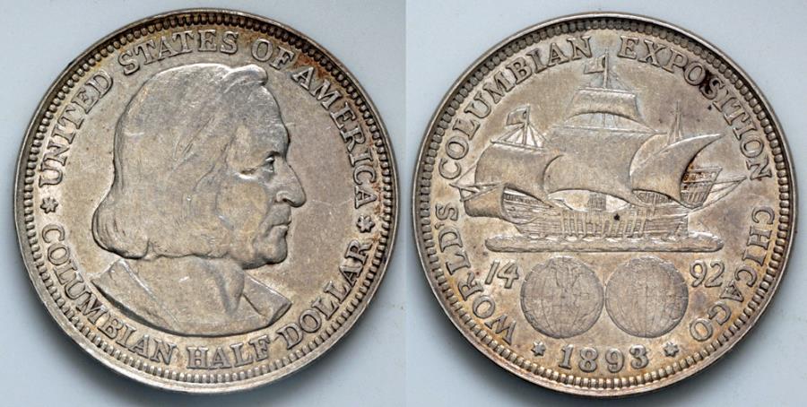 1893 Columbian Expo Commemorative Silver Half Dollar VF/XF 