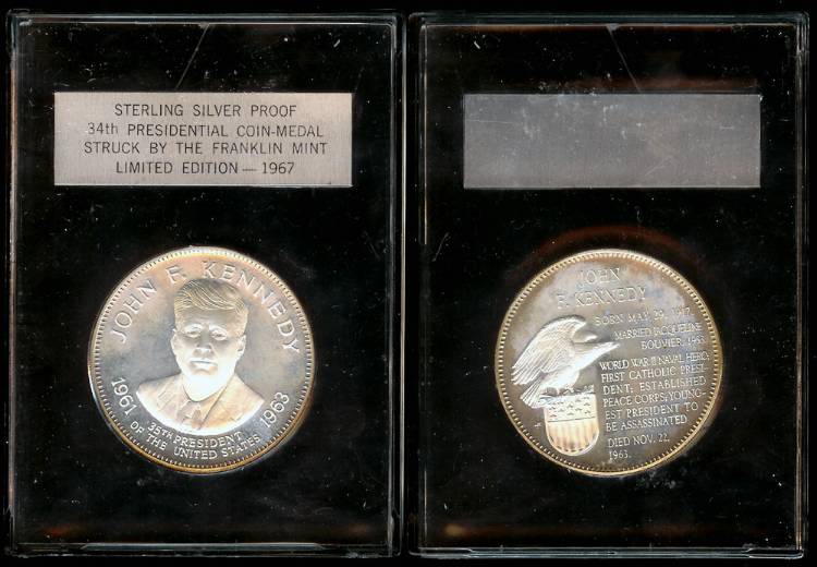 1967 John F. Kennedy Presidential Coin Medal (Franklin Mint) Silver 1967 John F. Kennedy Presidential Coin Medal (Franklin Mint) Silver