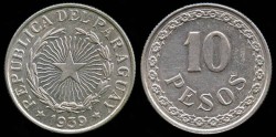 World Coins - 1939 Paraguay 10 Pesos UNC