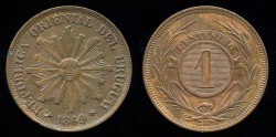 World Coins - 1869 H Uruguay 1 Centesimo UNC