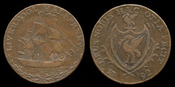 World Coins - 1792 Great Britain -  LANCASHIRE - Liverpool  Halfpenny Condor Token - VF