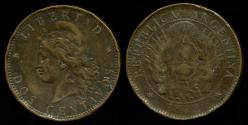 World Coins - 1892 Argentina 2 Centavos - Capped Liberty Head - Republic Coinage - VF