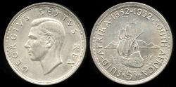 World Coins - 1952 South Africa 5 Shillings - George VI - 300th Anniversary - Founding of Cape Town - Silver Commemorative UNC