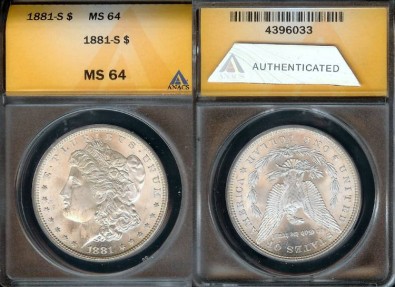 US Coins - 1881s Morgan Dollar ANACS MS64