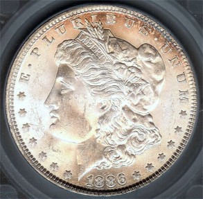 US Coins - 1886 Morgan Dollar SEGS MS62
