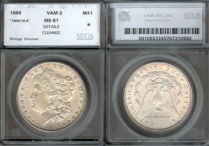 US Coins - 1889 Morgan Dollar - VAM 3 - SEGS MS61