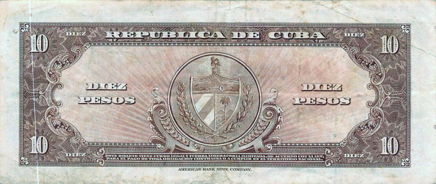 1956 CUBA 10 PESOS BANKNOTE VINTAGE NOTE - Carlos Manuel de