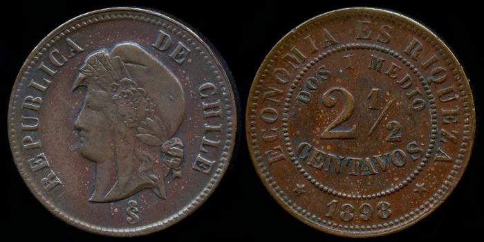Moneda Chile Un Centavos 1898 
