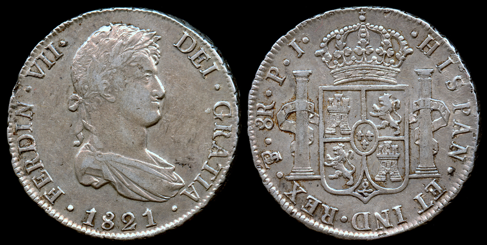 1821 PJ-PTS Bolivia 8 Reales (Ferdinand VII) AU | South American Coins