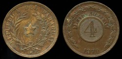 World Coins - 1870 Paraguay 4 Centesimos UNC
