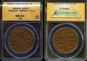 World Coins - 1969 So Uruguay 1000 Pesos - F.A.O. Bronze Issue - ANACS MS64 RB