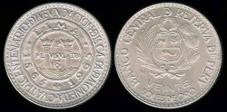 World Coins - 1965 Peru 20 Soles BU - 400th Anniversary of Lima Mint