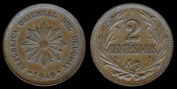 World Coins - 1949 So Uruguay 2 Centesimo UNC