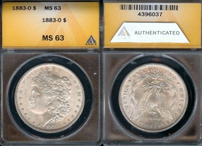 US Coins - 1883o Morgan Dollar ANACS MS63